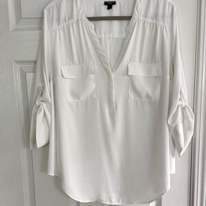 Size 2 Torrid Harper Cream Blouse with Roll-Tab Sleeves